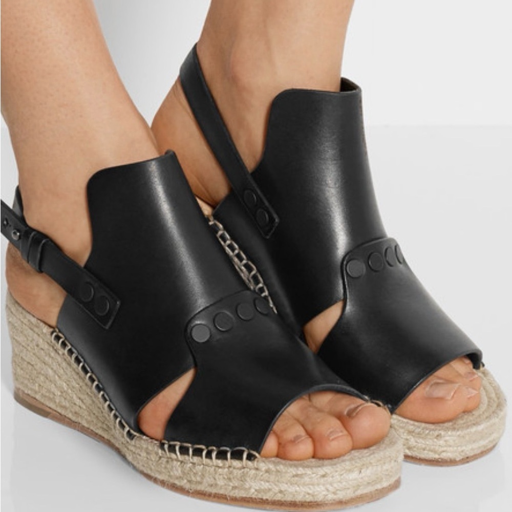 Rag & Bone Sayre 11 Black Leather Espadrille Wedge Sandals. Size 37